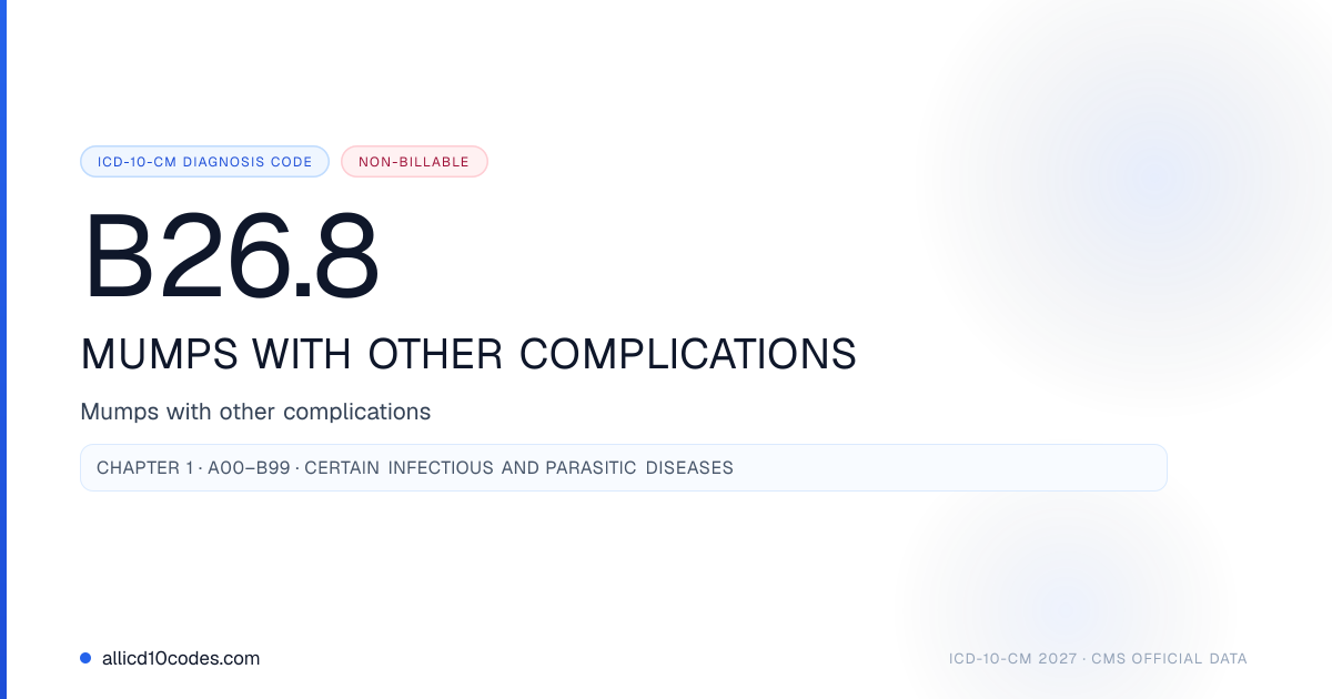 Intersystems Mumps Code B26.8 Mumps with other complications | ICD-10-CM 2026 | allicd10codes.com