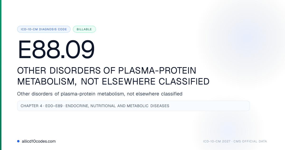 E88.09 Other disorders of plasma-protein metabolism, not elsewhere ...