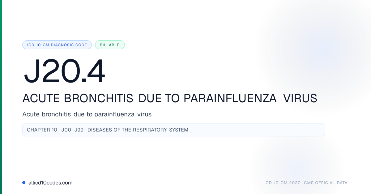J20.4 Acute bronchitis due to parainfluenza virus | ICD-10-CM 2026 ...