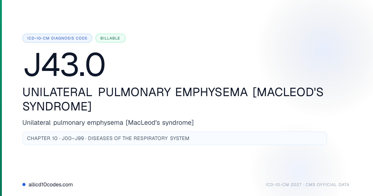 J43.0 Unilateral pulmonary emphysema [MacLeod's syndrome] | ICD-10-CM ...
