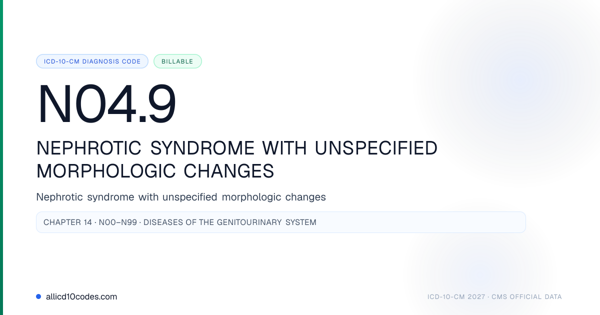 N04.9 Nephrotic syndrome with unspecified morphologic changes | ICD-10 ...