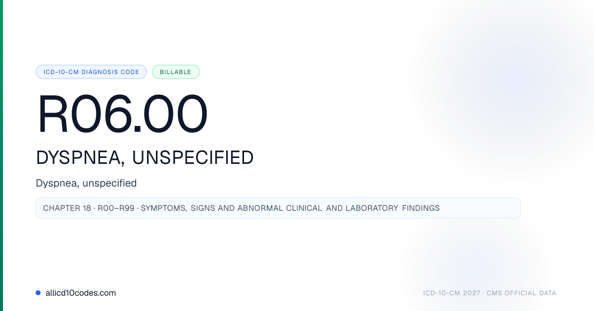 R06.00 Dyspnea, unspecified | ICD-10-CM 2026 | allicd10codes.com