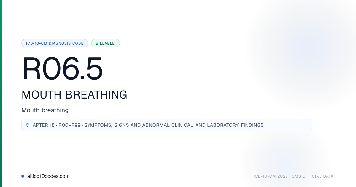 R06.5 Mouth breathing | ICD-10-CM 2026 | allicd10codes.com