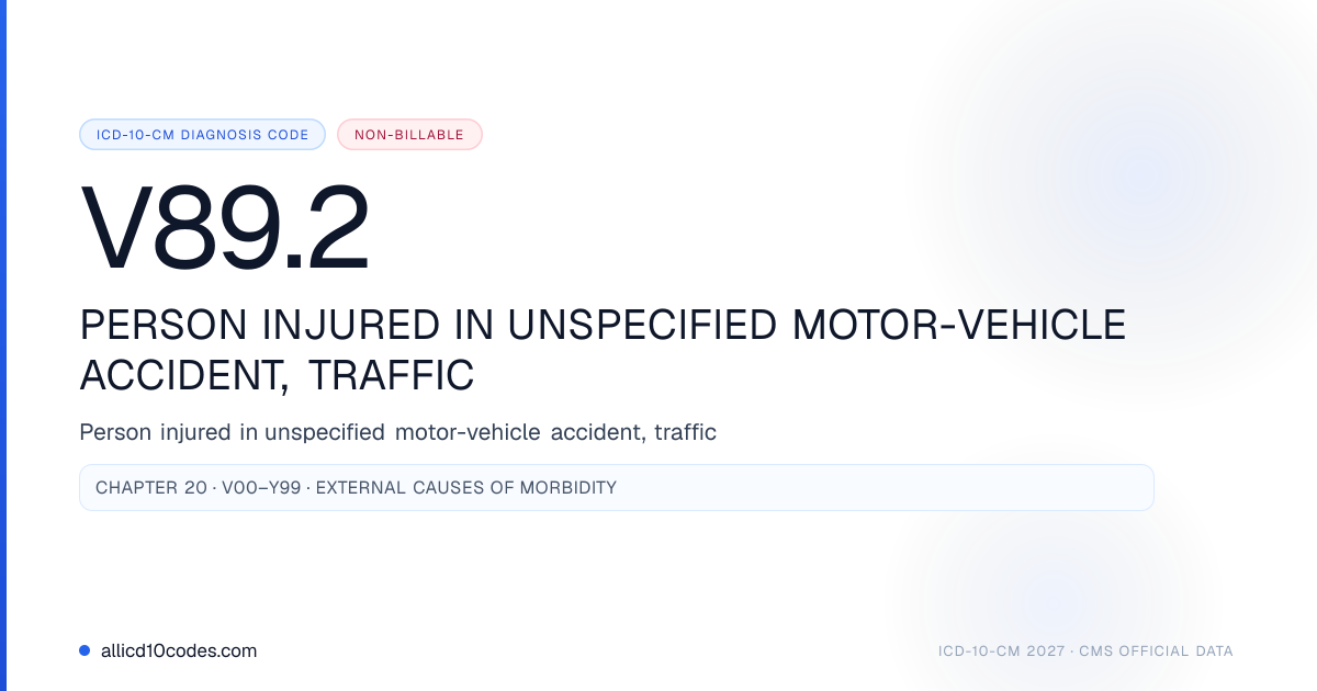 V89.2 Person injured in unspecified motor-vehicle accident, traffic ...