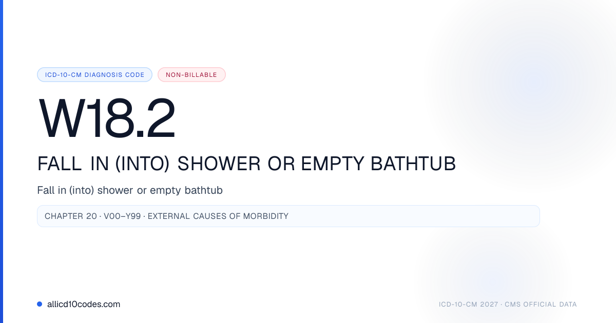 W18.2 Fall in (into) shower or empty bathtub | ICD-10-CM 2026 ...