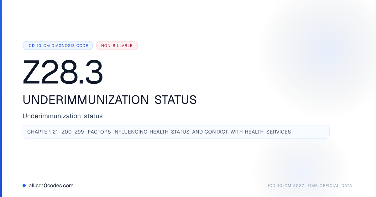 Underimmunization Z28.3 Underimmunization status | ICD-10-CM 2026 | allicd10codes.com
