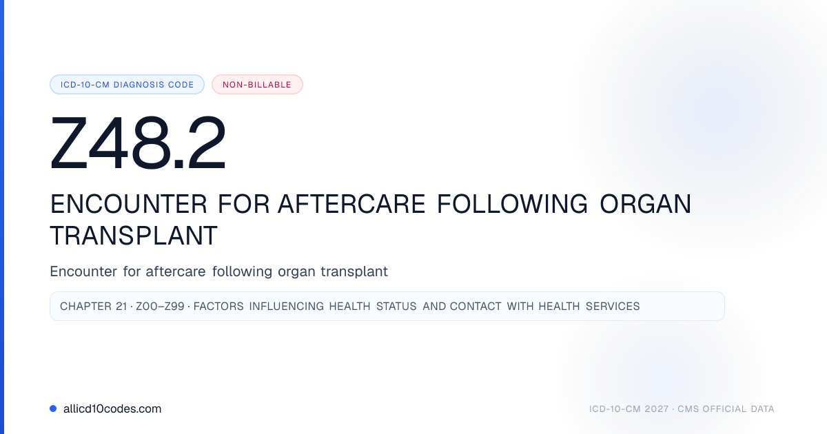 2027 ICD-10-CM Code Z48.2: Encounter for aftercare following organ ...