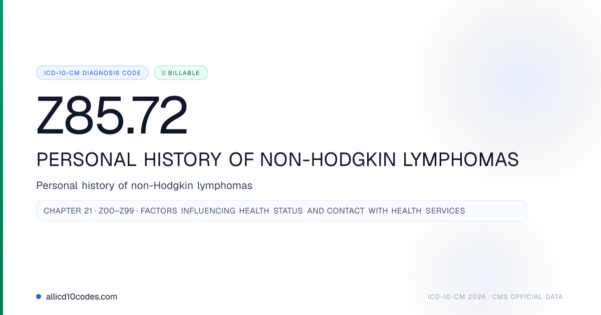 Z85.72 Personal history of non-Hodgkin lymphomas | ICD-10-CM 2026 ...