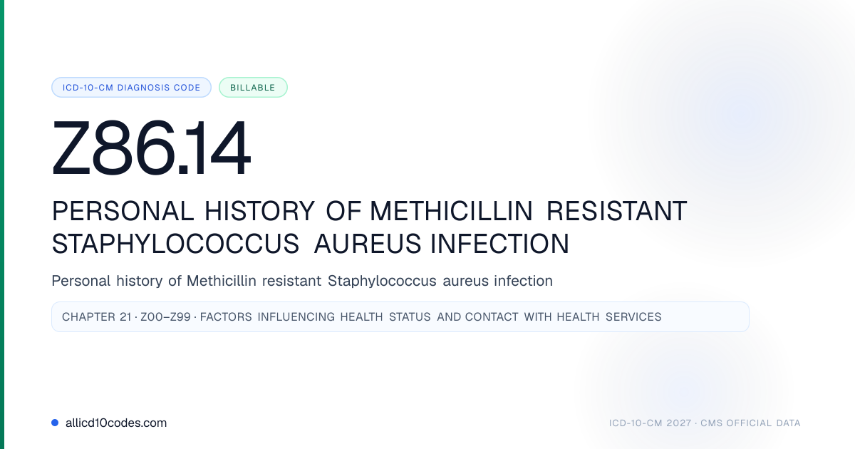 Z86.14 Personal history of Methicillin resistant Staphylococcus aureus ...