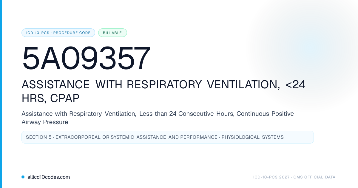 5A09357 Assistance with Respiratory Ventilation,